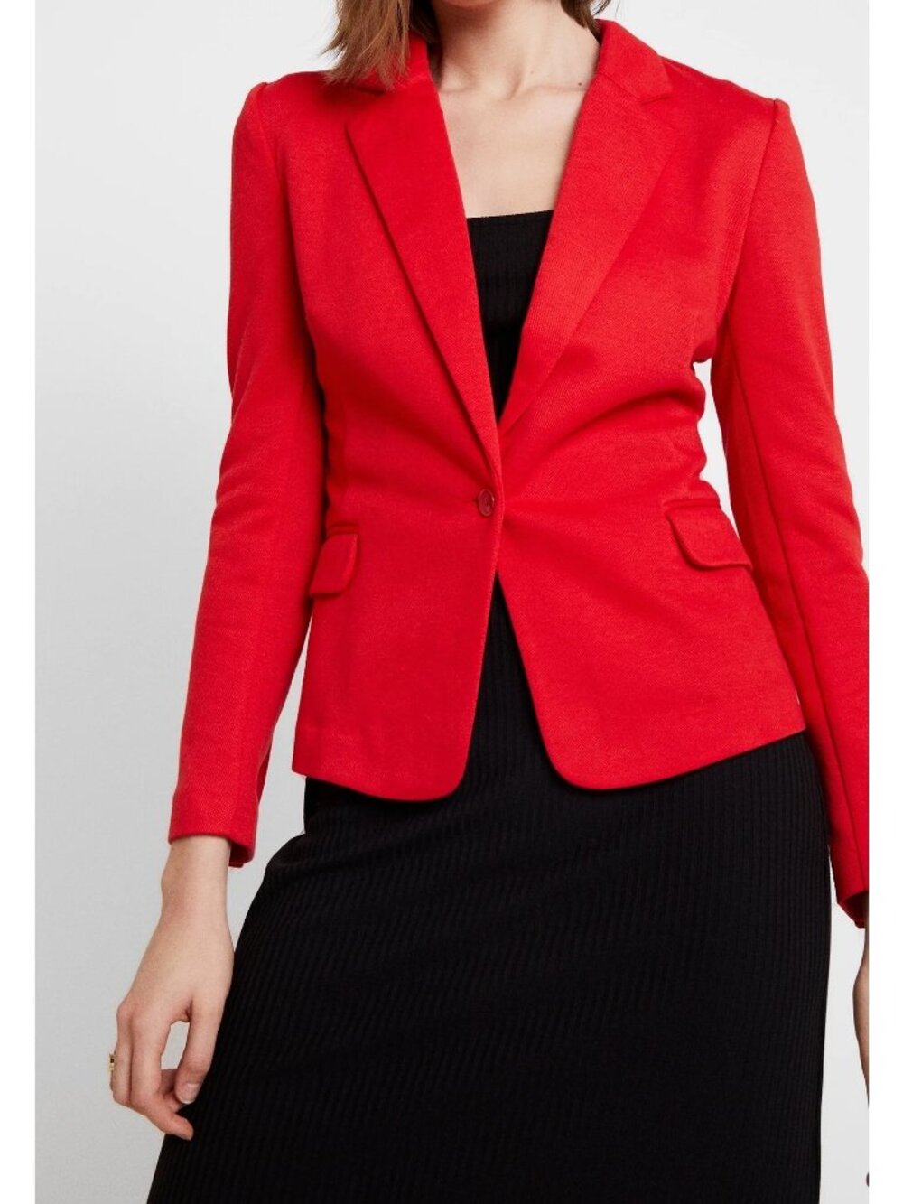 Metaphor Blazer Jacket Size 8 Red Single Button Closure Workwear Notched Lapel